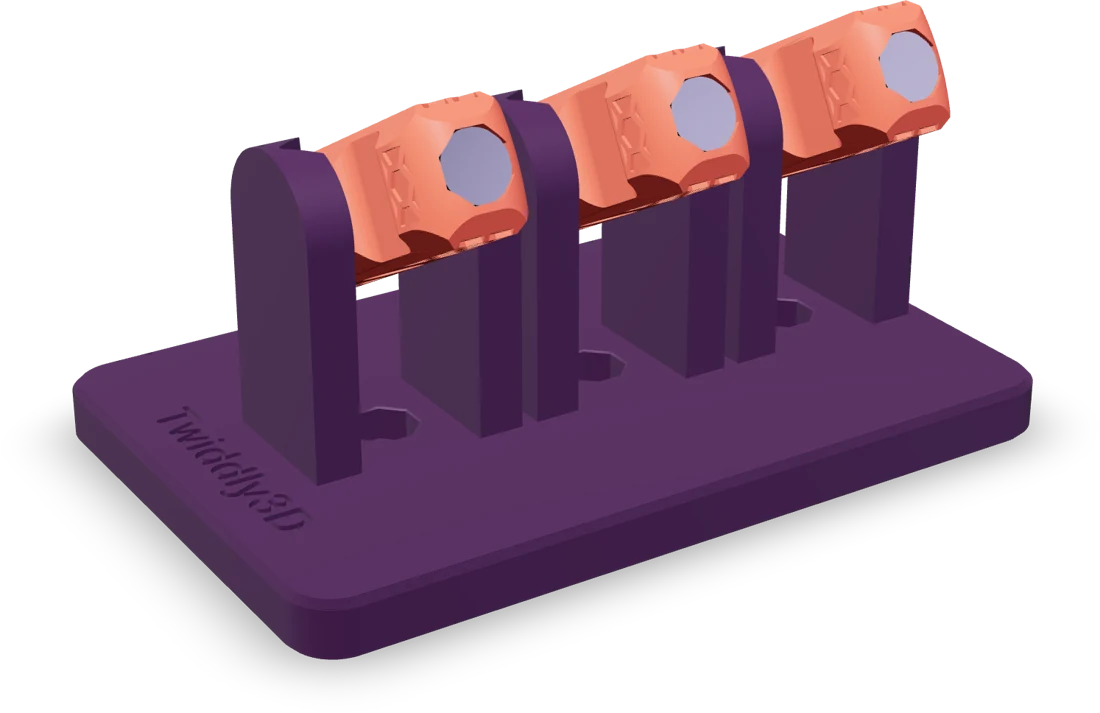 Three-up shelf, rendered from the print file